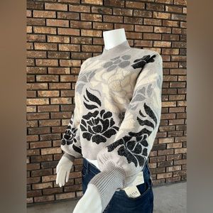 Truth By Republic Sweater with flowers, long sleeves different grays/black/cream
